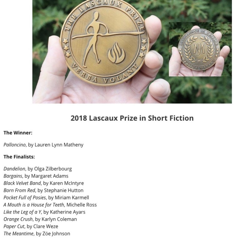 2018 Lascaux Prize Short Fiction Contest Results